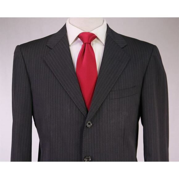Paul Stuart Charcoal Gray w/ Brown Stripes 3-Btn Wool Suit 40R - Picture 3 of 13